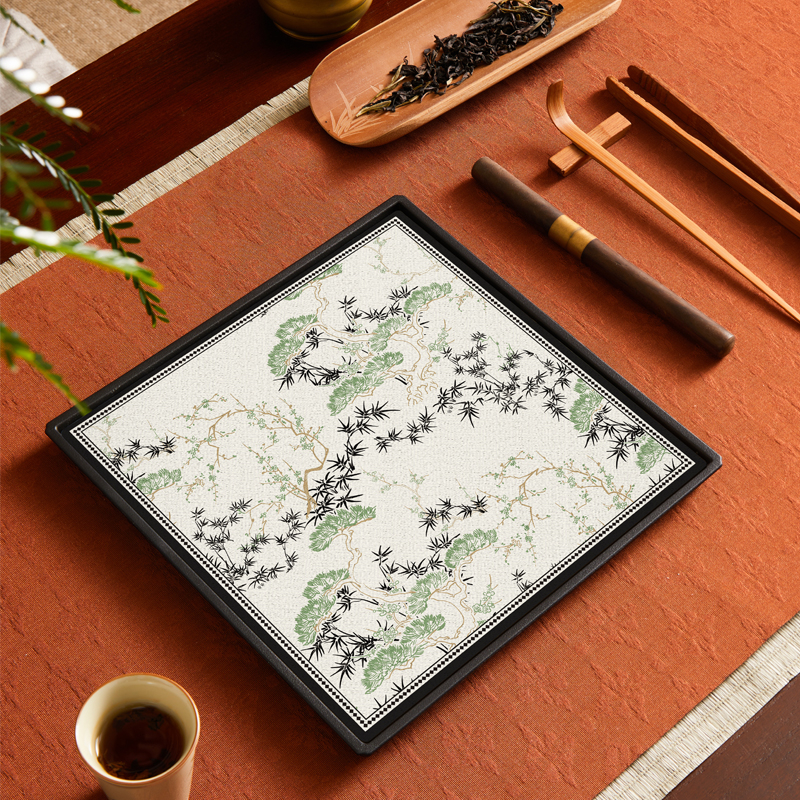 Tavă pătrată pentru infuzie uscată în stil chinezesc nou, design retro național, suprafață absorbantă pentru apă, suport pentru ceainic, set Kung Fu de ceai și masă de ceai
