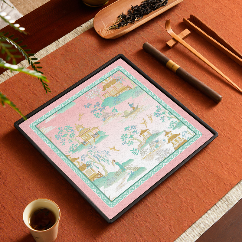 Tavă pătrată pentru infuzie uscată în stil chinezesc nou, design retro național, suprafață absorbantă pentru apă, suport pentru ceainic, set Kung Fu de ceai și masă de ceai