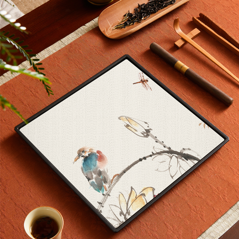 Tavă pătrată pentru infuzie uscată în stil chinezesc nou, design retro național, suprafață absorbantă pentru apă, suport pentru ceainic, set Kung Fu de ceai și masă de ceai