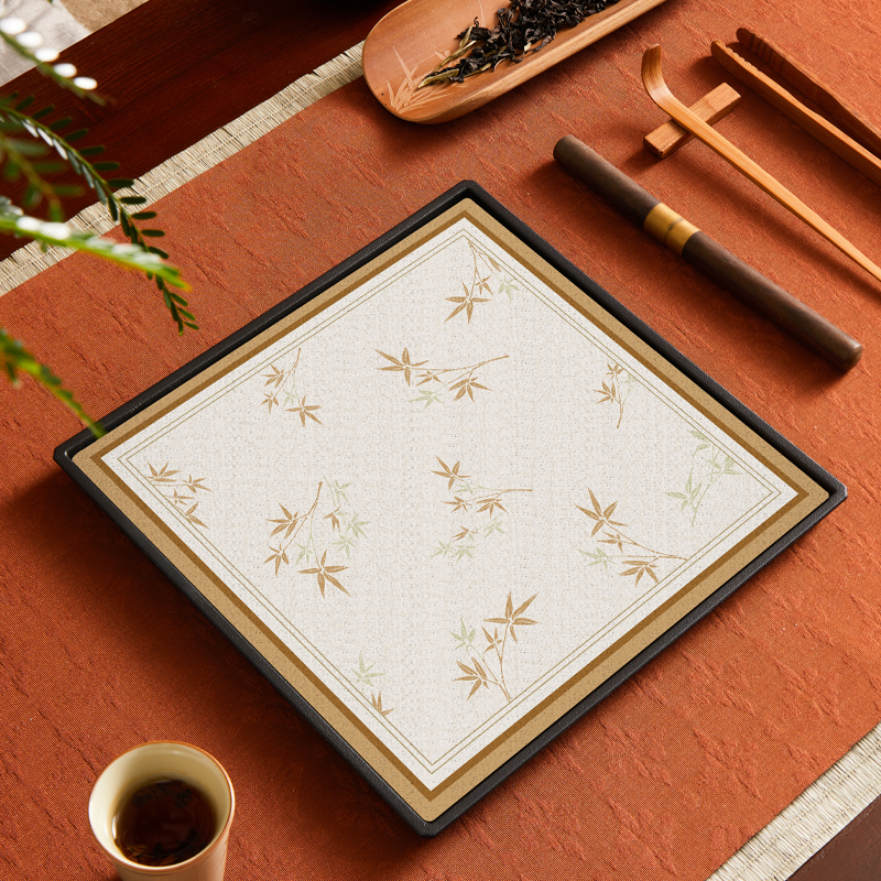Tavă pătrată pentru infuzie uscată în stil chinezesc nou, design retro național, suprafață absorbantă pentru apă, suport pentru ceainic, set Kung Fu de ceai și masă de ceai