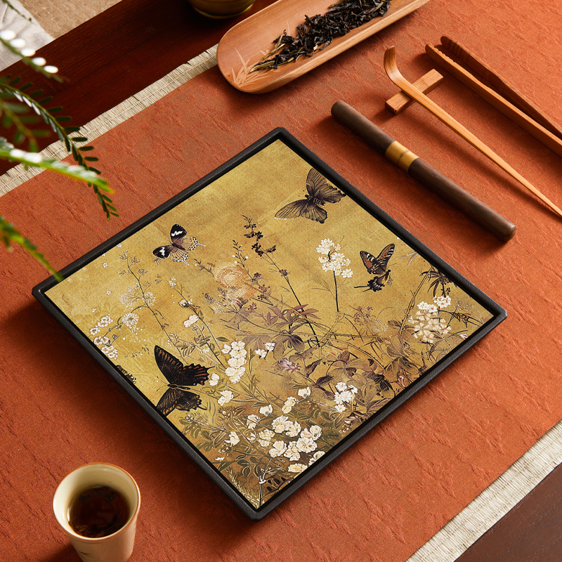 Tavă pătrată pentru infuzie uscată în stil chinezesc nou, design retro național, suprafață absorbantă pentru apă, suport pentru ceainic, set Kung Fu de ceai și masă de ceai