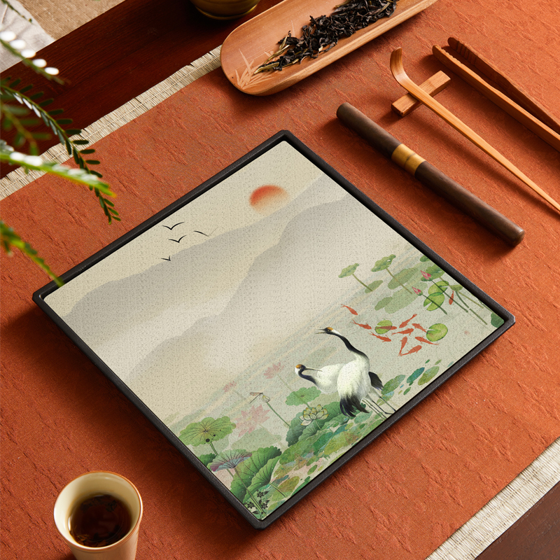 Tavă pătrată pentru infuzie uscată în stil chinezesc nou, design retro național, suprafață absorbantă pentru apă, suport pentru ceainic, set Kung Fu de ceai și masă de ceai