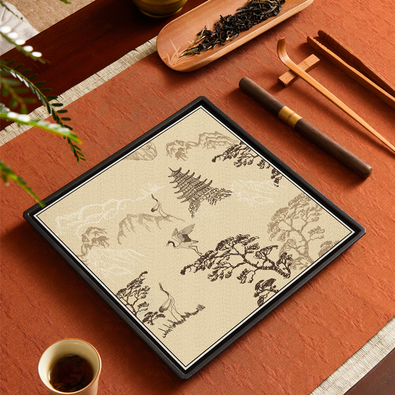 Tavă pătrată pentru infuzie uscată în stil chinezesc nou, design retro național, suprafață absorbantă pentru apă, suport pentru ceainic, set Kung Fu de ceai și masă de ceai