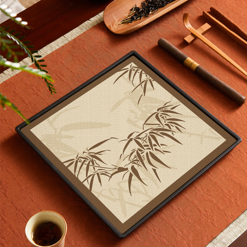 Tavă pătrată pentru infuzie uscată în stil chinezesc nou, design retro național, suprafață absorbantă pentru apă, suport pentru ceainic, set Kung Fu de ceai și masă de ceai