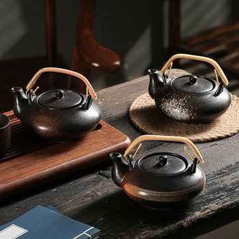 Set ceai ceramic în stil japonez retro, cu ceainic și cești, mânere din bambus, portabil, pentru apă rece