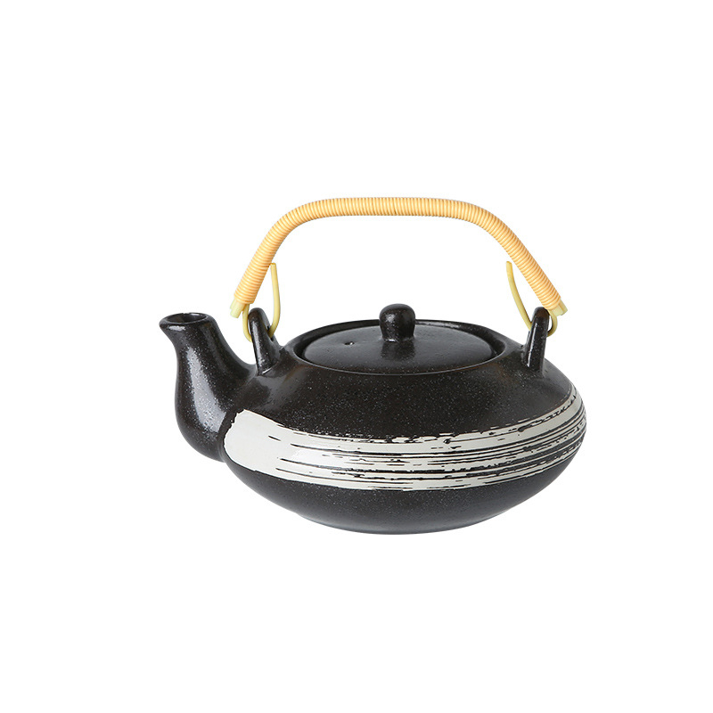 Set ceai ceramic în stil japonez retro, cu ceainic și cești, mânere din bambus, portabil, pentru apă rece