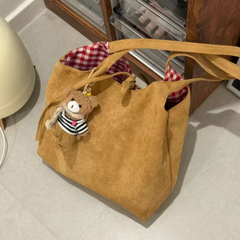 Ženska torba preko ramena od suede materijala s dvostrukim kariranim uzorkom i velikim kapacitetom – svakodnevna i putna torba