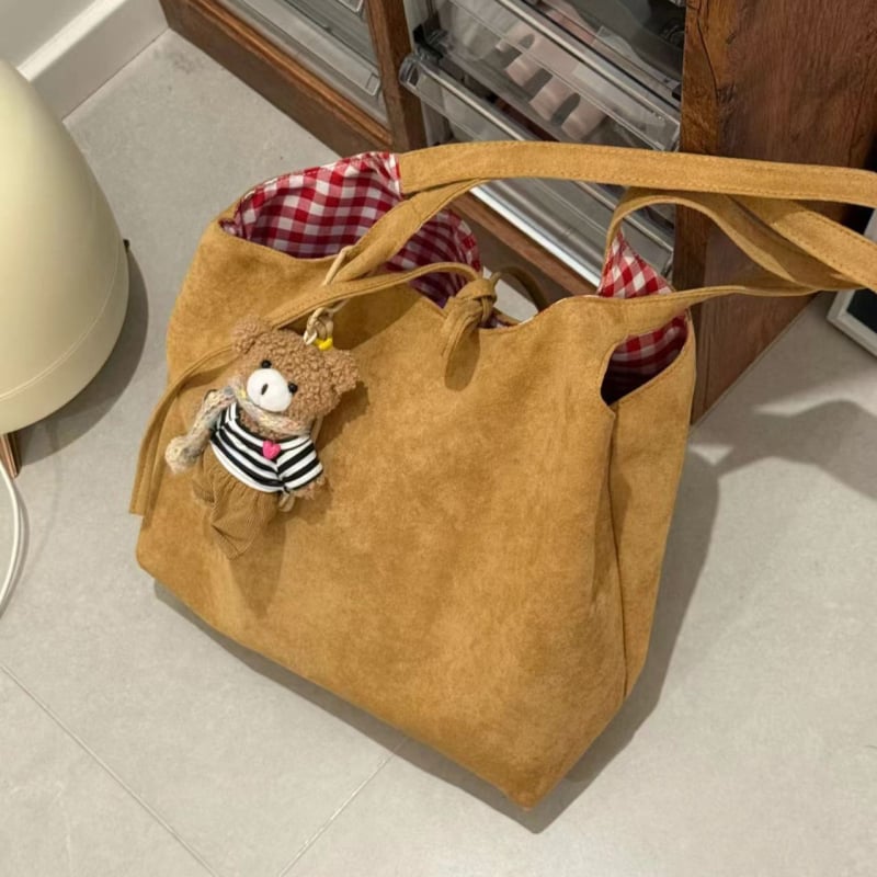Ženska torba preko ramena od suede materijala s dvostrukim kariranim uzorkom i velikim kapacitetom – svakodnevna i putna torba