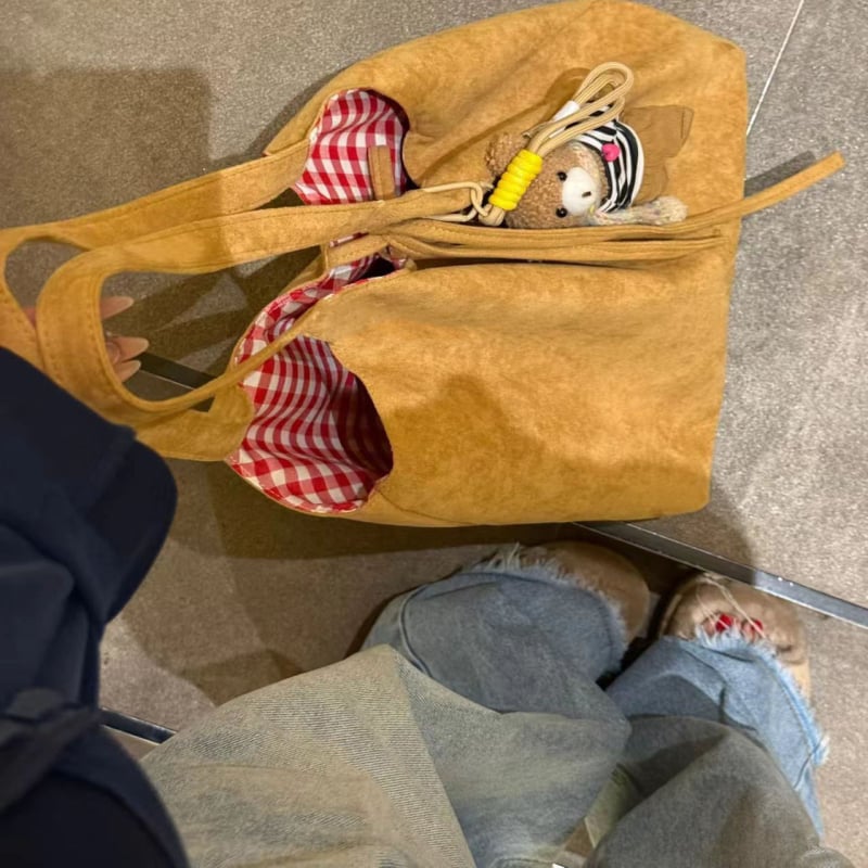 Ženska torba preko ramena od suede materijala s dvostrukim kariranim uzorkom i velikim kapacitetom – svakodnevna i putna torba