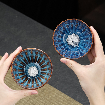 Set ceramic nou ars în cuptor: cești mari pentru gazdă și oaspete, cu inserții de aur și argint, formă neobișnuită, set creativ de ceai Kung Fu