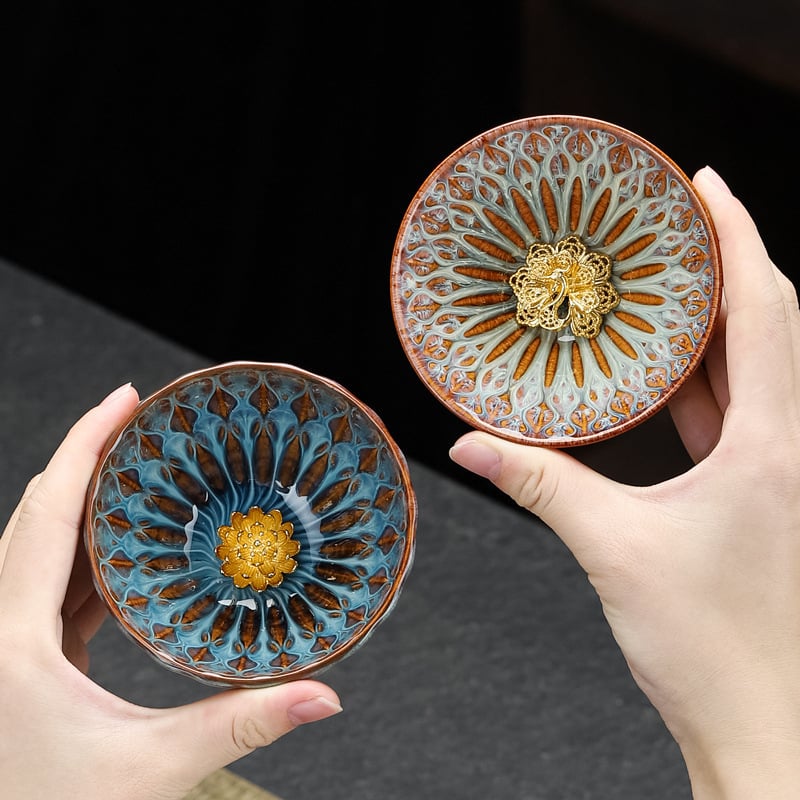 Set ceramic nou ars în cuptor: cești mari pentru gazdă și oaspete, cu inserții de aur și argint, formă neobișnuită, set creativ de ceai Kung Fu