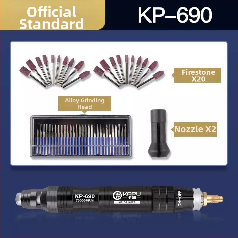 Set pneumatik de șlefuire și gravură Kapu: șlefuitor-die cu aer, instrument de debavare și polizare, capete de șlefuire, instrument de gravură, instrument de reparare a anvelopelor