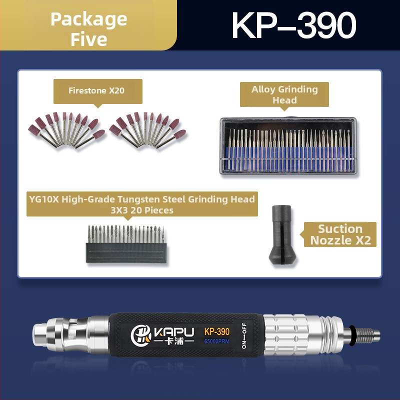 Set pneumatik de șlefuire și gravură Kapu: șlefuitor-die cu aer, instrument de debavare și polizare, capete de șlefuire, instrument de gravură, instrument de reparare a anvelopelor