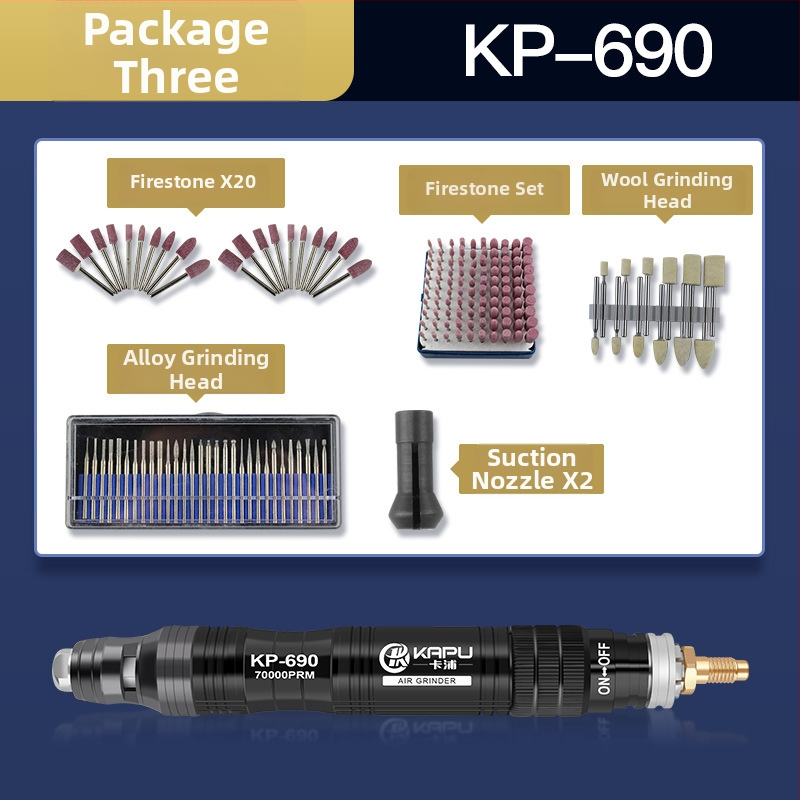 Set pneumatik de șlefuire și gravură Kapu: șlefuitor-die cu aer, instrument de debavare și polizare, capete de șlefuire, instrument de gravură, instrument de reparare a anvelopelor