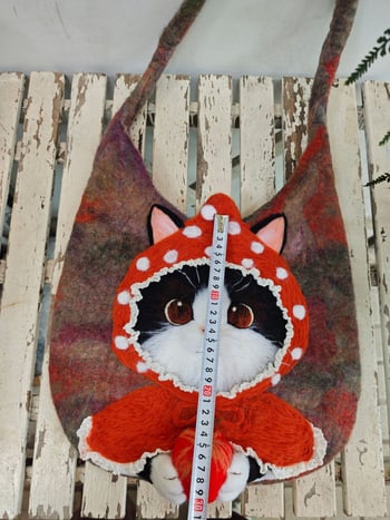 Ručna ženska torbica crossbody od vunenog filca s motivom mačke, šumski stil, umjetnički i slatka, originalni dizajn