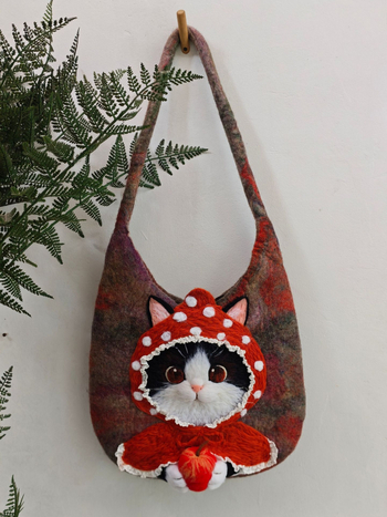 Ručna ženska torbica crossbody od vunenog filca s motivom mačke, šumski stil, umjetnički i slatka, originalni dizajn