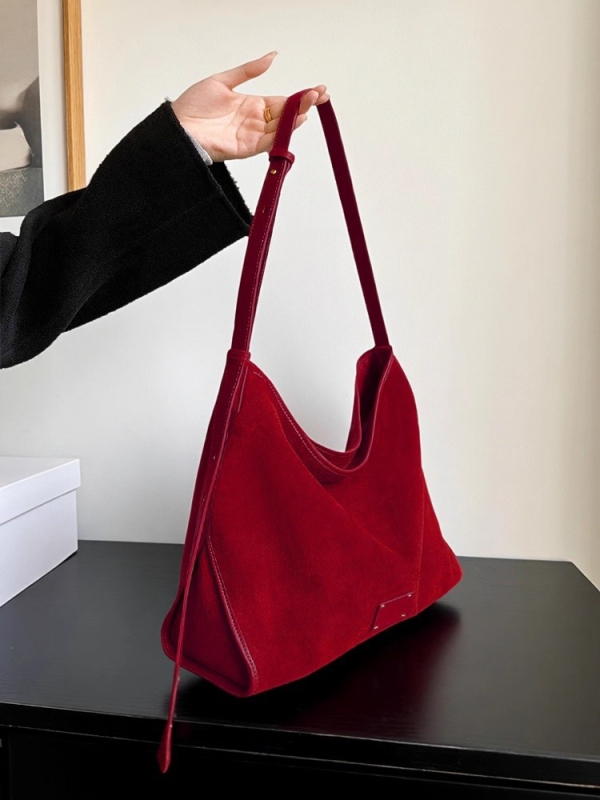 Crvena semišna crossbody Tote torbica za žene, velika kapaciteta, model 2025, luksuzna vjenčana i družičarska torbica