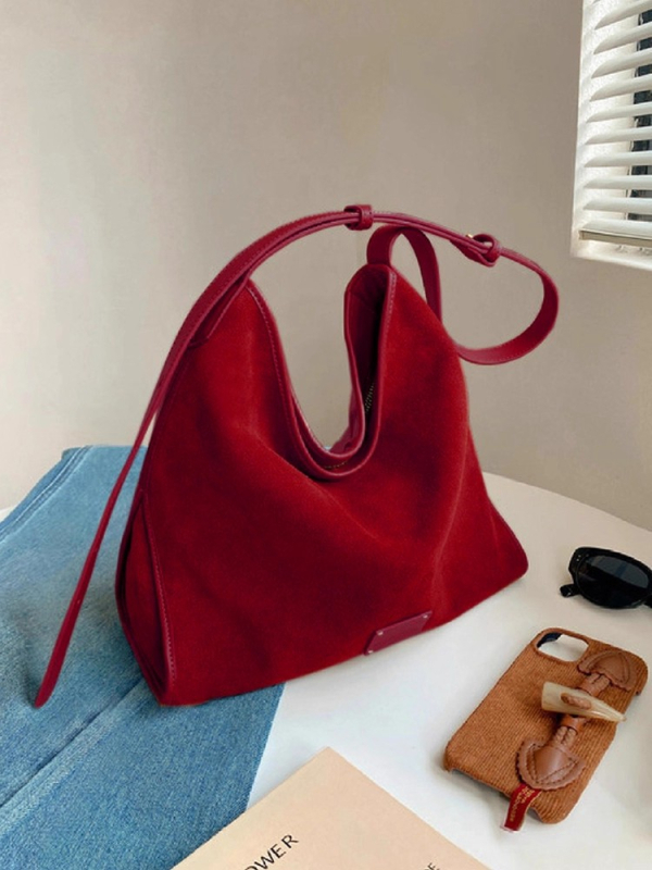 Crvena semišna crossbody Tote torbica za žene, velika kapaciteta, model 2025, luksuzna vjenčana i družičarska torbica