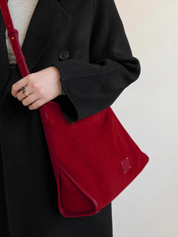 Crvena semišna crossbody Tote torbica za žene, velika kapaciteta, model 2025, luksuzna vjenčana i družičarska torbica