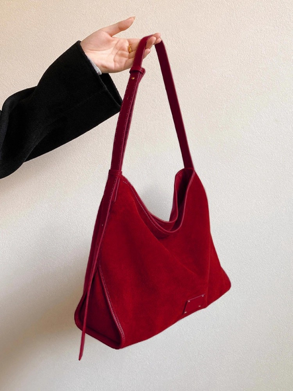Crvena semišna crossbody Tote torbica za žene, velika kapaciteta, model 2025, luksuzna vjenčana i družičarska torbica