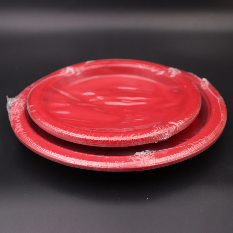 Farfurie plastic de unică folosință, 7 inch, roșie, rotundă, pentru fructe, salate, friptură, bucătărie occidentală