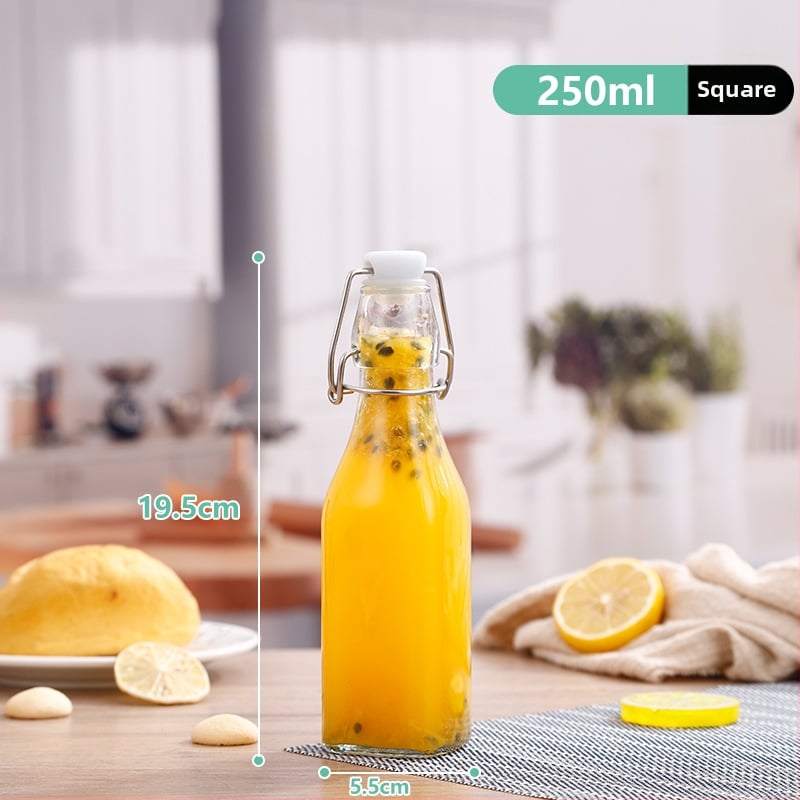 Sklenená fľaša na domáce kvasenie s poistným uzáverom, viacúčelová fľaša na nápoje, šťavy a oleje, 250–1000 ml
