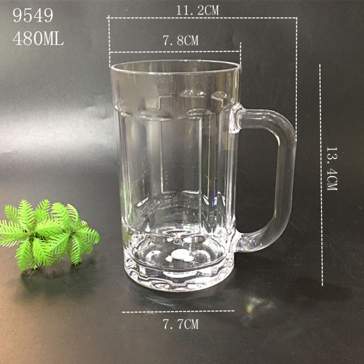 Pahar transparent din plastic PC cu mâner, rezistent la căderi; pahar din acril pentru bere și sucuri, cu design ananas.