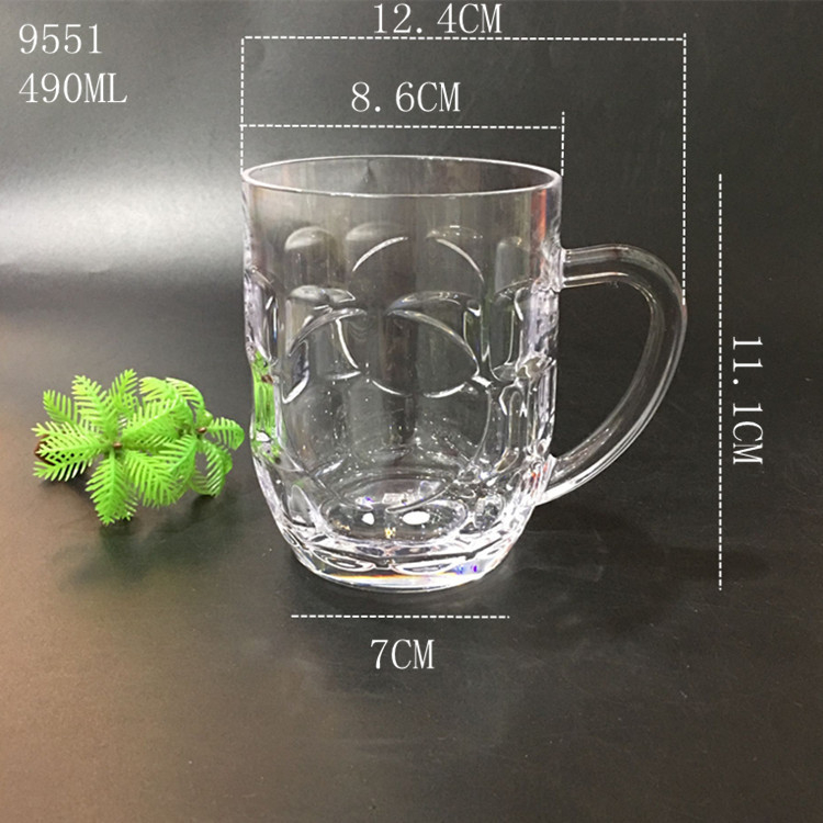 Pahar transparent din plastic PC cu mâner, rezistent la căderi; pahar din acril pentru bere și sucuri, cu design ananas.