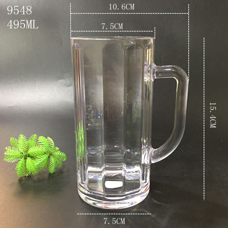 Pahar transparent din plastic PC cu mâner, rezistent la căderi; pahar din acril pentru bere și sucuri, cu design ananas.