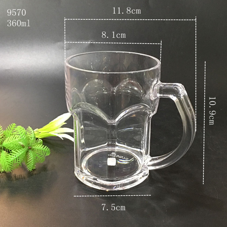 Pahar transparent din plastic PC cu mâner, rezistent la căderi; pahar din acril pentru bere și sucuri, cu design ananas.