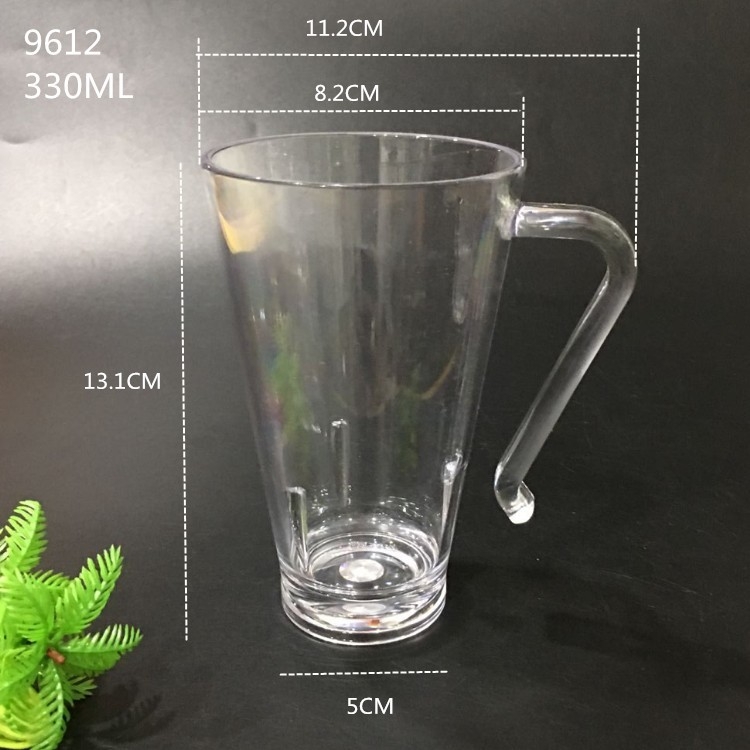 Pahar transparent din plastic PC cu mâner, rezistent la căderi; pahar din acril pentru bere și sucuri, cu design ananas.
