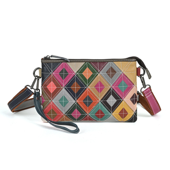 Ženska torba od prave kože s kontrastnim šavovima, mala crossbody torba za nošenje preko ramena, retro stil