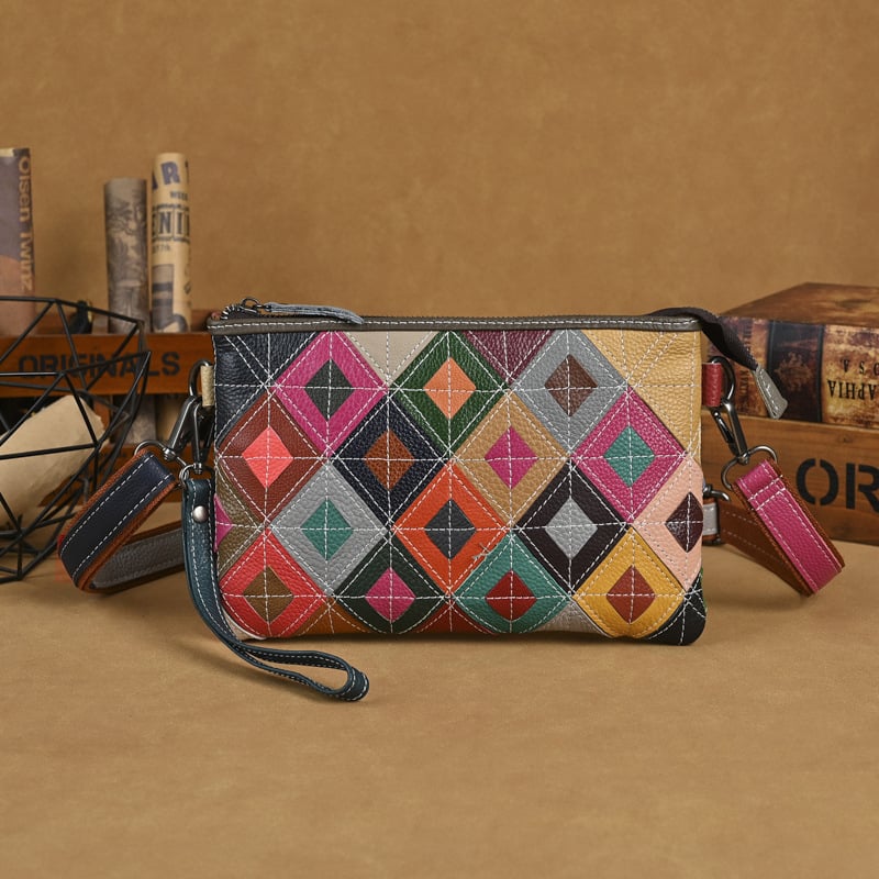 Ženska torba od prave kože s kontrastnim šavovima, mala crossbody torba za nošenje preko ramena, retro stil