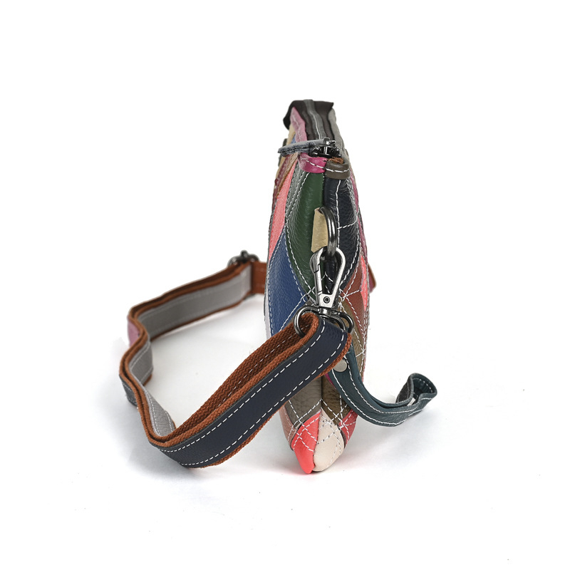 Ženska torba od prave kože s kontrastnim šavovima, mala crossbody torba za nošenje preko ramena, retro stil