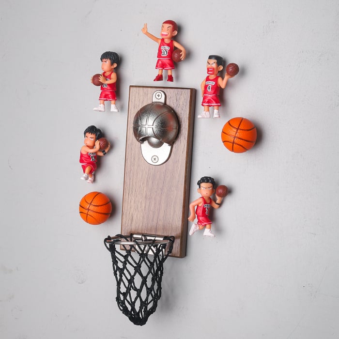 Dijia Deschizător de sticle montat pe perete, cu magnet pentru frigider și motive sportive (baschet, fotbal, biliard)