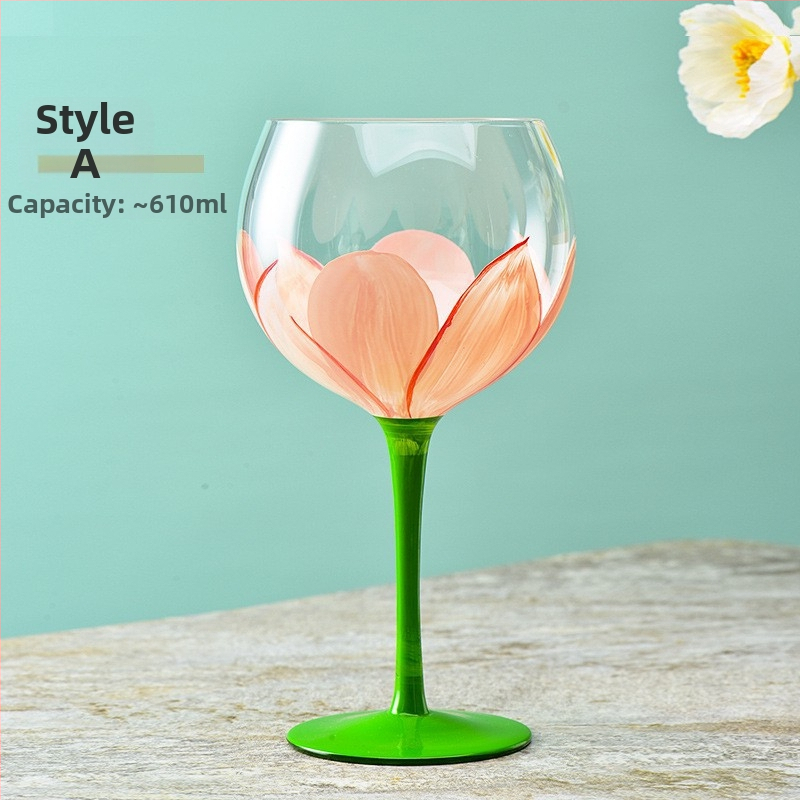 Pahar de vin roșu din sticlă pictat manual, pahar de degustare cu design colorat, cu picior înalt, pentru uz casnic.
