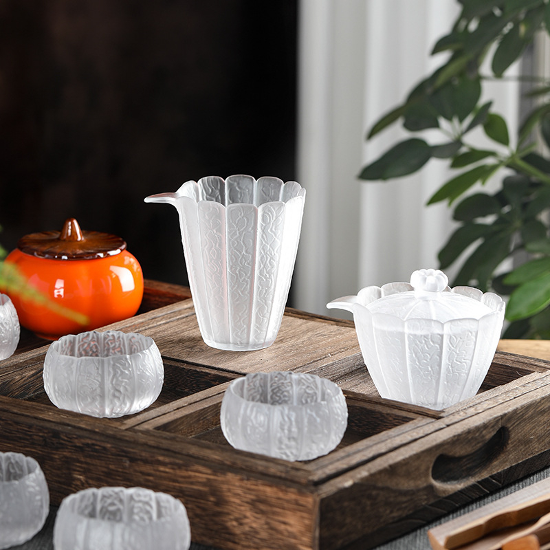 Ceșuțe de ceai din sticlă rezistentă la temperaturi înalte, cu capac, set de ceai pentru uz casnic, mic, design modern minimalist, anti-arzire, pentru 3–5 persoane