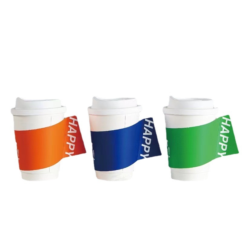 Manșon de unică folosință, texturat, pentru pahare din hârtie și plastic, izolație termică și protecție împotriva arsurilor, reglabil universal, pentru ceai cu lapte și cafea, cu imprimare.