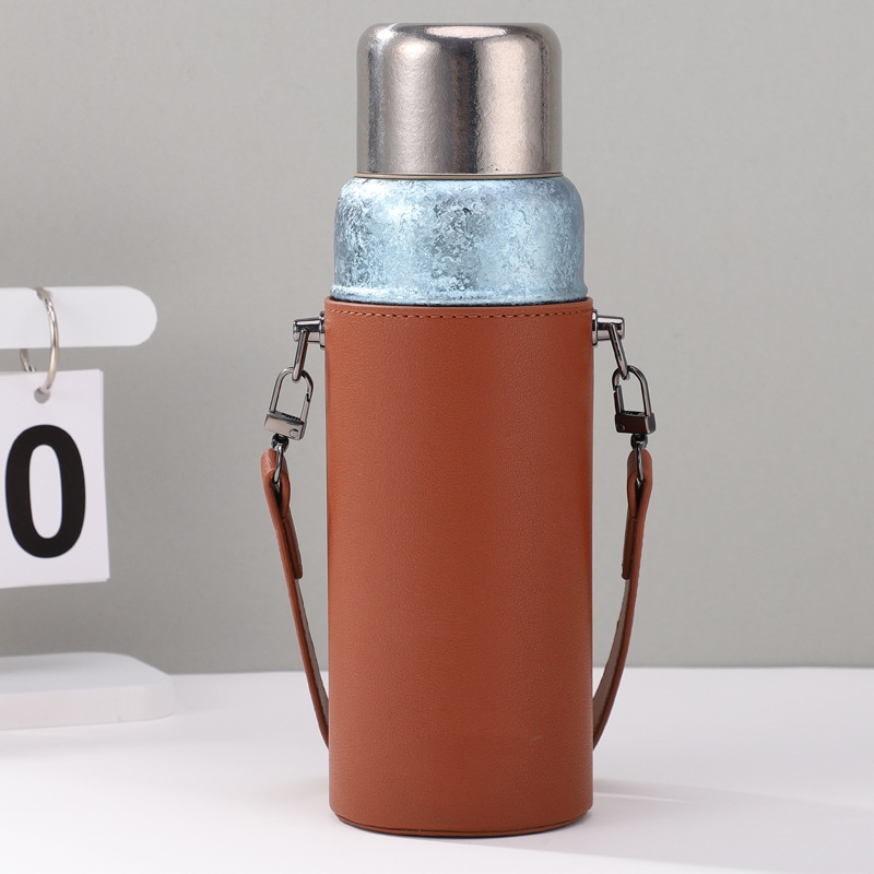 Husă pentru ceașcă din piele PU, design semiacoperire, pentru ceașcă din titan, husă portabilă, personalizabilă