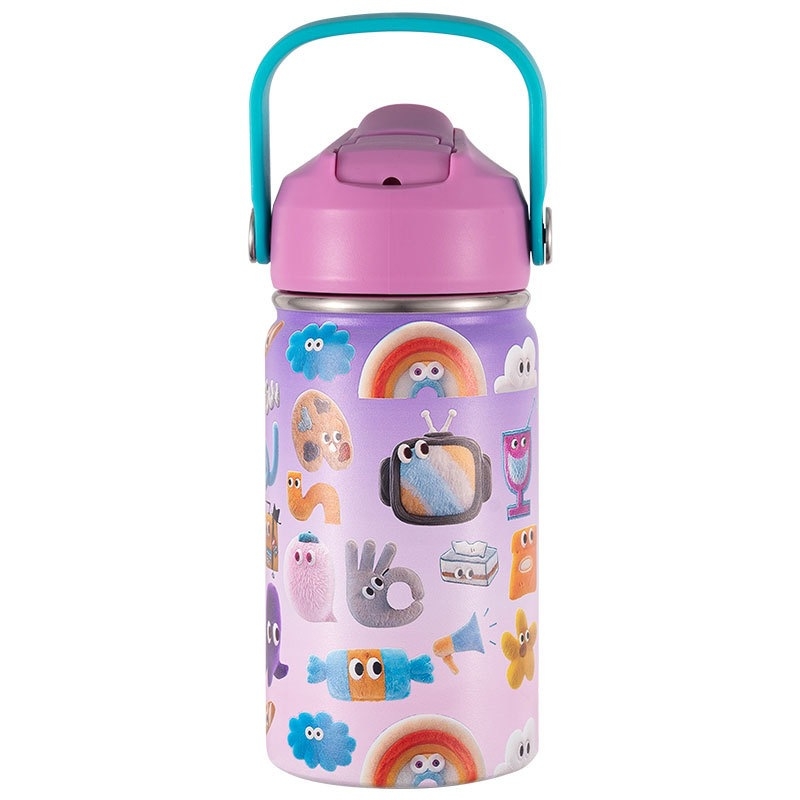Cană izolatoare cu personaje de desene animate, portabilă pentru exterior, cu mâner inel, design în stil național, cană de buzunar și pentru mașină cu imprimare personalizată