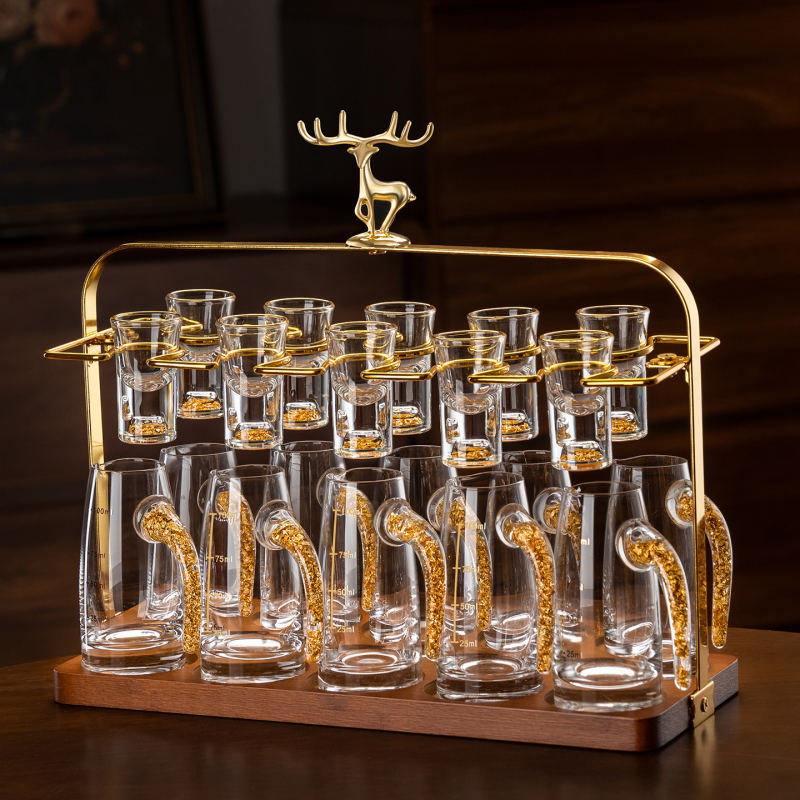 Set de 6 pahare din sticlă pentru lichior cu dozator, pentru uz casnic, design elegant