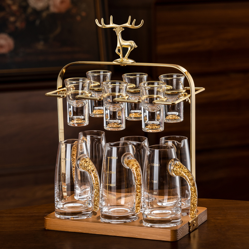 Set de 6 pahare din sticlă pentru lichior cu dozator, pentru uz casnic, design elegant