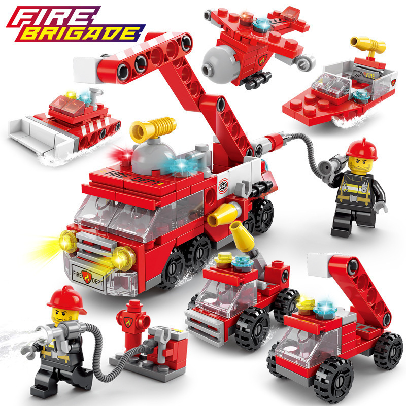 Έξι σε ένα Lego-συμβατό σετ κατασκευών για παιδιά: θέματα πυροσβεστικής, αστυνομίας, στρατιωτικής μηχανικής και τανκ