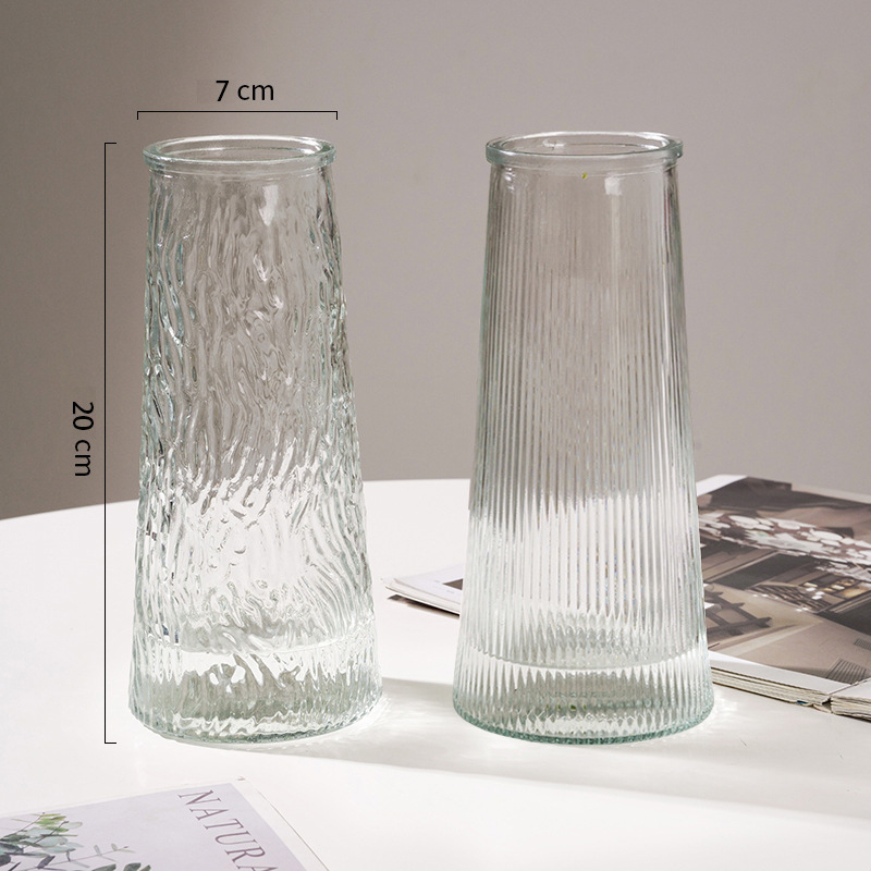 Set din două piese: vaze din sticlă în stil scandinav, mari, transparente, pentru creșterea în apă a bambusului norocos în living