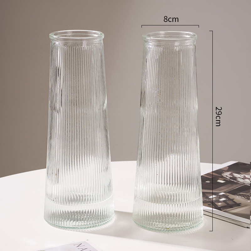 Set din două piese: vaze din sticlă în stil scandinav, mari, transparente, pentru creșterea în apă a bambusului norocos în living