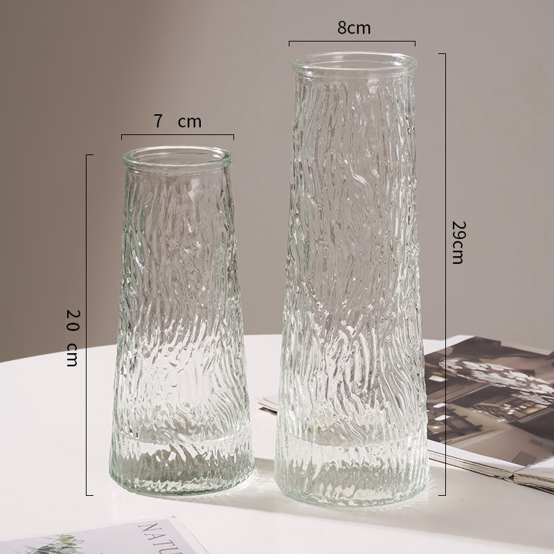 Set din două piese: vaze din sticlă în stil scandinav, mari, transparente, pentru creșterea în apă a bambusului norocos în living