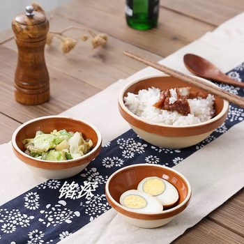 Bol ceramic pentru aburi, orez și legume, stil retro, formă rotundă, ceramică, compatibil cu microunde, utilizare în restaurante