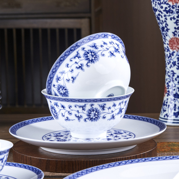 Bol ceramic pentru orez, stil național, porțelan albastru și alb, veselă ceramică elegantă