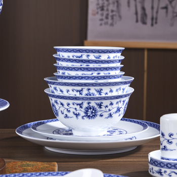 Bol ceramic pentru orez, stil național, porțelan albastru și alb, veselă ceramică elegantă