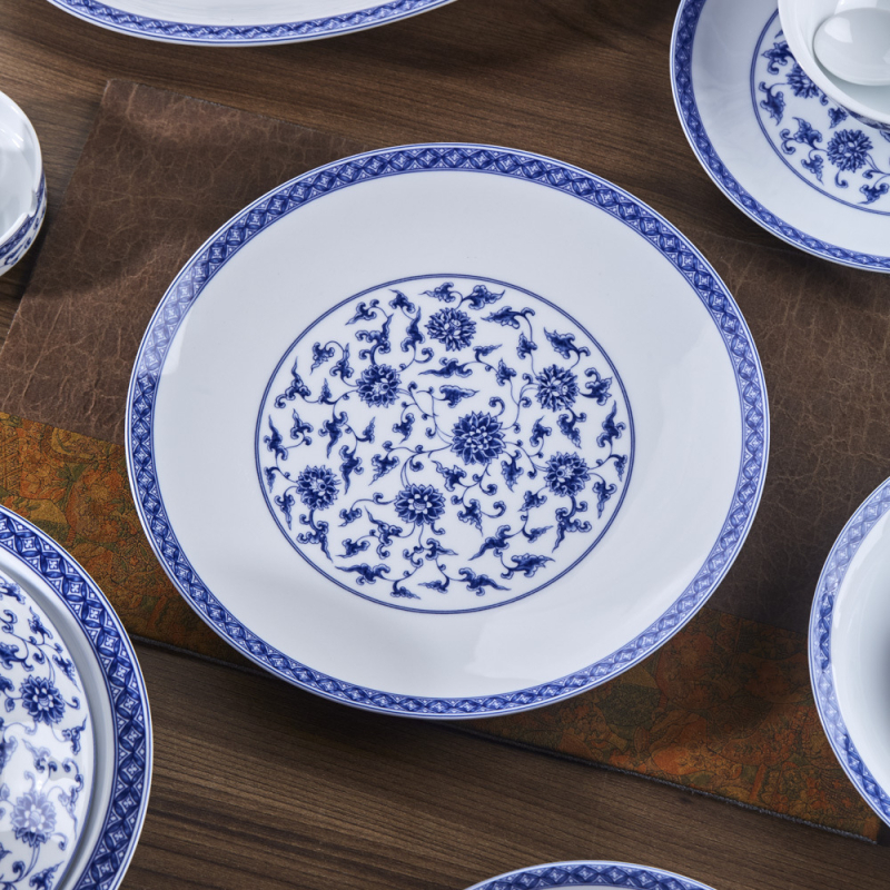 Bol ceramic pentru orez, stil național, porțelan albastru și alb, veselă ceramică elegantă